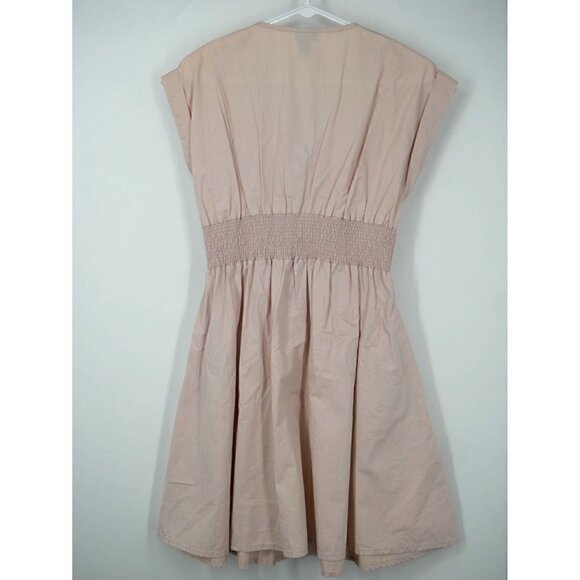 NEW H&M Utility V neck Ruched Baby Pink Mini Dress 4 - Picture 3 of 4